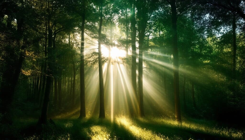 Sunlight softly breaking through the tree, spritual healing